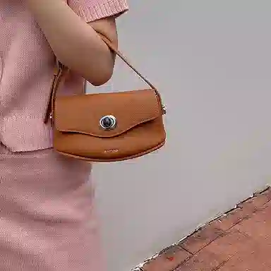 西木汀 枫糖 小众品牌设计复古百搭通勤高级感单肩包 头层牛皮 手提包 小号 女款 焦糖棕/大象灰