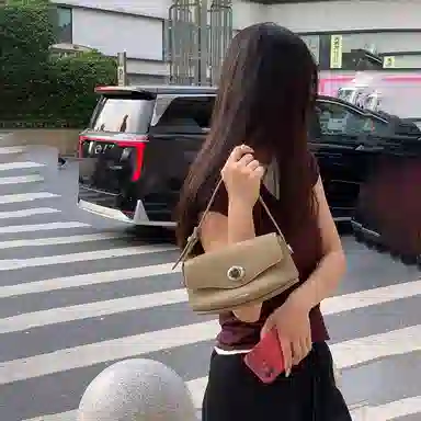 西木汀 枫糖 小众品牌设计复古百搭通勤高级感单肩包 头层牛皮 手提包 小号 女款 焦糖棕/大象灰