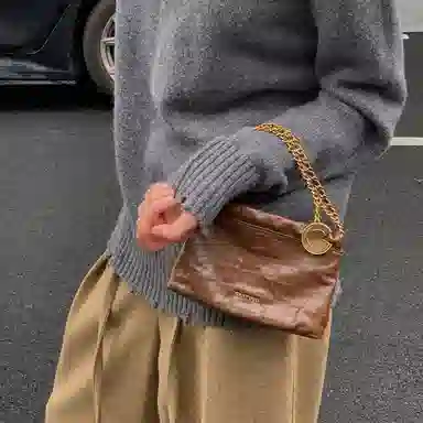 西木汀 可可月光 小众设计高级感通勤百搭时尚链条包 牛皮 手提包 常规 女款 深邃黑/橄榄绿/美拉德棕