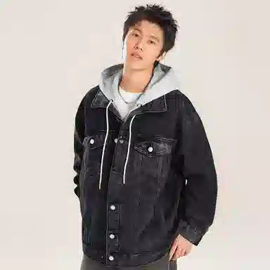 FIDO DIDO Vintage Button Hoodie Denim Jacket