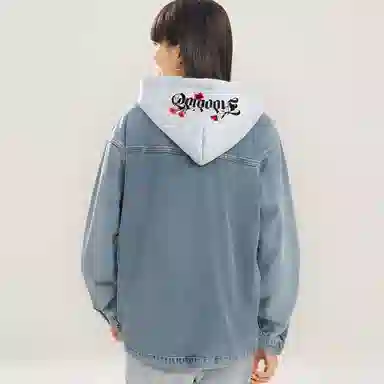 FIDO DIDO Vintage Button Hoodie Denim Jacket