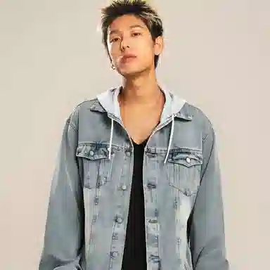 FIDO DIDO Vintage Button Hoodie Denim Jacket