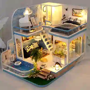 天予小镇 微蓝印记阁楼拼装 房子模型屋 建筑玩具 拼图
