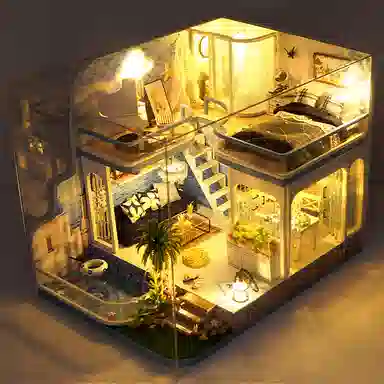 天予小镇 微蓝印记阁楼拼装 房子模型屋 建筑玩具 拼图
