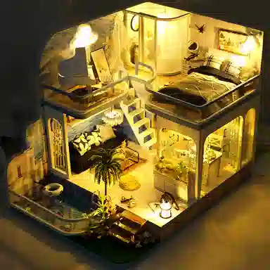 天予小镇 微蓝印记阁楼拼装 房子模型屋 建筑玩具 拼图