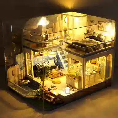 天予小镇 微蓝印记阁楼拼装 房子模型屋 建筑玩具 拼图
