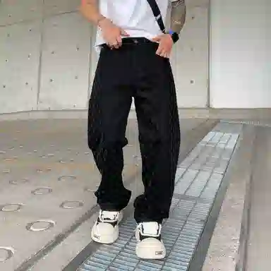 遨宇 夏季 美式高街潮牌嘻哈街头痞帅个性设计扎花直筒裤情侣潮流百搭休闲城市户外裤子男牛仔裤 宽松型 男女同款