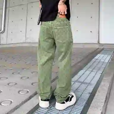 遨宇 夏季 美式高街潮牌嘻哈街头痞帅个性设计扎花直筒裤情侣潮流百搭休闲城市户外裤子男牛仔裤 宽松型 男女同款