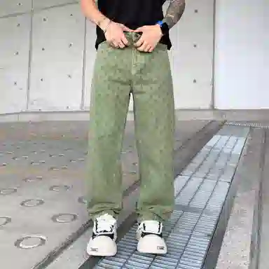 遨宇 夏季 美式高街潮牌嘻哈街头痞帅个性设计扎花直筒裤情侣潮流百搭休闲城市户外裤子男牛仔裤 宽松型 男女同款