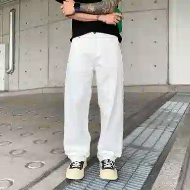 遨宇 夏季 美式高街潮牌嘻哈街头痞帅个性设计扎花直筒裤情侣潮流百搭休闲城市户外裤子男牛仔裤 宽松型 男女同款