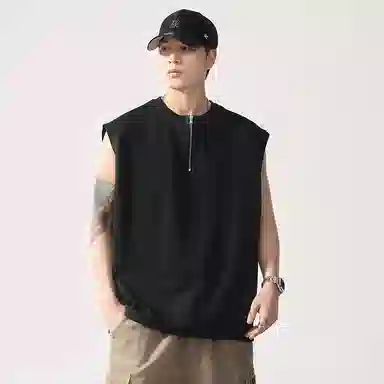 遨宇 美式休闲高街时尚潮牌圆领半拉链潮流宽松简约百搭背心 男女同款