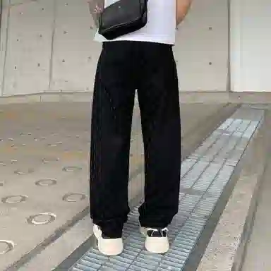 遨宇 夏季 美式高街潮牌嘻哈街头痞帅个性设计扎花直筒裤情侣潮流百搭休闲城市户外裤子男牛仔裤 宽松型 男女同款
