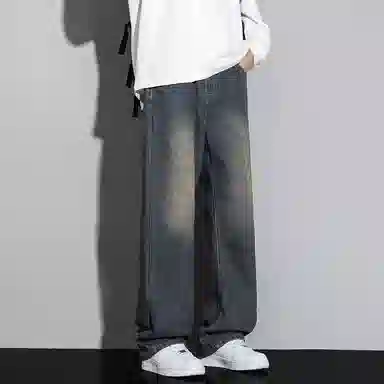 寻星记 复古水洗宽松垂感休闲百搭牛仔裤 男女同款