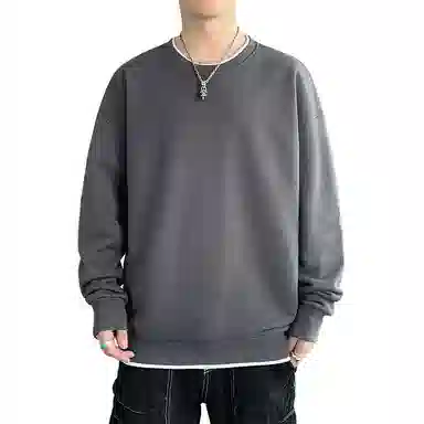 寻星记 潮流简约假两件男 多色基础款宽松圆领上衣卫衣 男款