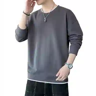 寻星记 潮流简约假两件男 多色基础款宽松圆领上衣卫衣 男款