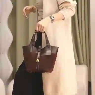 木林森 复古拼接多隔层收纳 聚氨酯 手提包 女款 酒红色