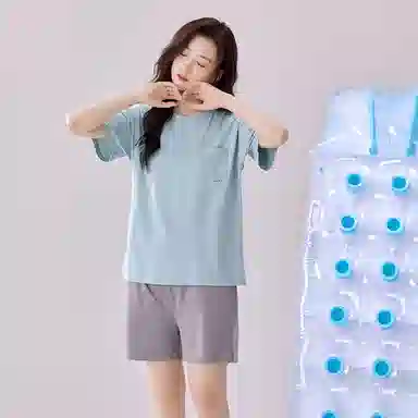 水中花 亲肤休闲透气短袖三分裤睡衣套装 女款