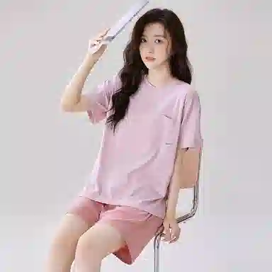 水中花 亲肤休闲透气短袖三分裤睡衣套装 女款