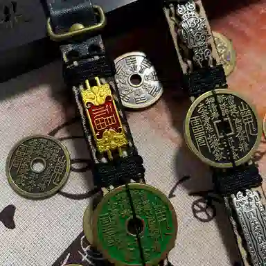 花茜樱 新中式国潮 国风复古山鬼花钱个性小众道系青年平安喜乐好运 皮革 手环 男女同款情侣款