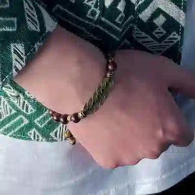 花茜樱 雷击木复古铜钱编织小众设计个性国潮新中式道系 木作 手链 男款 柏木