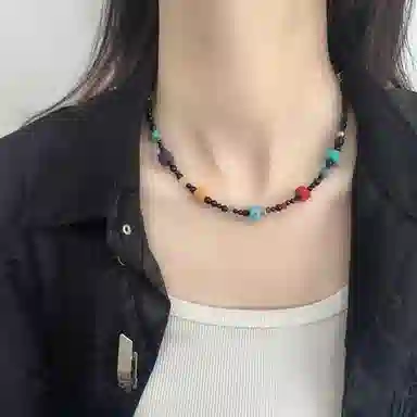 花茜樱 新中式国潮小醒狮多彩个性小众国风 虎眼石 玉石项链 女款