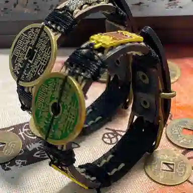 花茜樱 新中式国潮 国风复古山鬼花钱个性小众道系青年平安喜乐好运 皮革 手环 男女同款情侣款