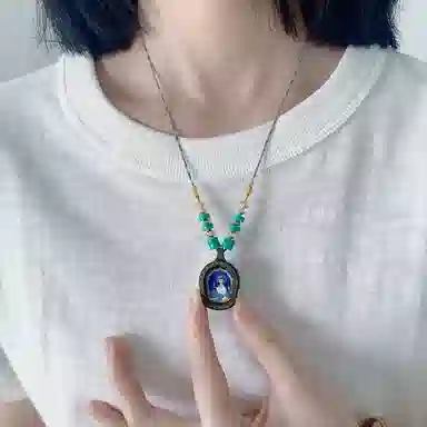 花茜樱 文殊 手绘皮质唐卡新中式国风小众设计品牌手工编织个性新潮饰品 合金 项链 女款