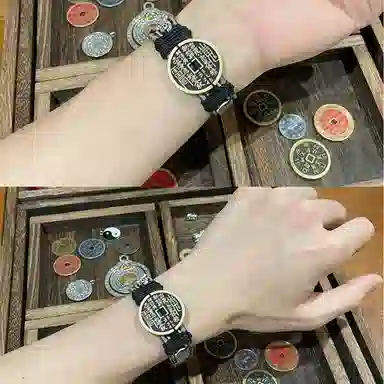 花茜樱 新中式国潮 国风复古山鬼花钱个性小众道系青年平安喜乐好运 皮革 手环 男女同款情侣款