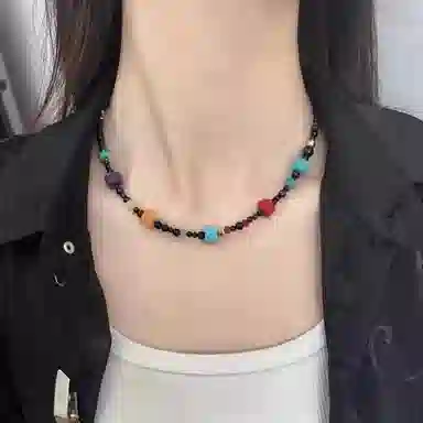 花茜樱 新中式国潮小醒狮多彩个性小众国风 虎眼石 玉石项链 女款