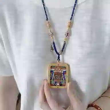 花茜樱 扎基拉姆西藏手绘皮质唐卡藏式民族风新中式国风小众设计手工编绳 合金 项链 女款