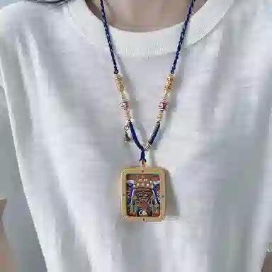 花茜樱 扎基拉姆西藏手绘皮质唐卡藏式民族风新中式国风小众设计手工编绳 合金 项链 女款