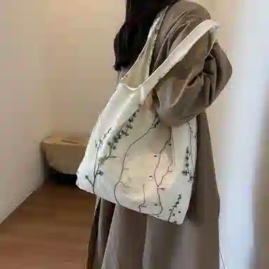 超美刺绣黑蝴蝶 布 单肩包 蕾丝仙女休闲出行女包 文艺大容量百搭 单肩包 女款 多色