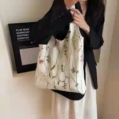超美刺绣黑蝴蝶 布 单肩包 蕾丝仙女休闲出行女包 文艺大容量百搭 单肩包 女款 多色