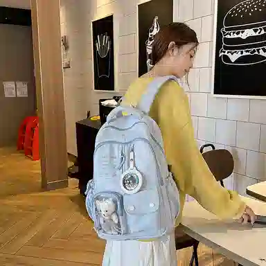 醇龙 高颜值书包简约休闲大容量旅行背包森系娃娃痛包 尼龙 双肩包 男女同款情侣款 多色