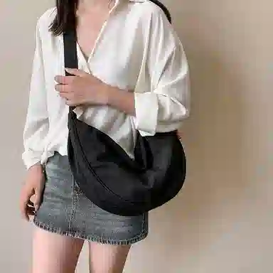 醇龙 大容量休闲简约时尚百搭复古轻便 织物 饺子包腋下包斜挎包 常规 男女同款情侣款 绿色/橘色/深蓝色/浅蓝色/黑色/米白色