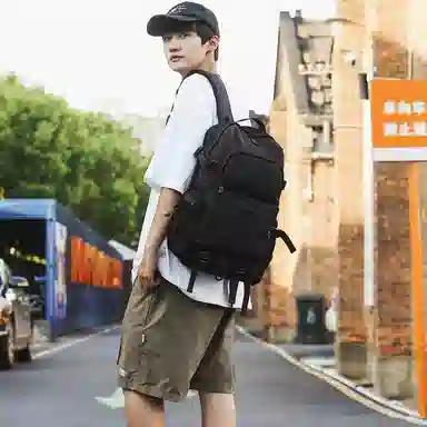 醇龙 日系潮流机能大容量中学生潮牌休闲 尼龙 双肩包 常规 男款 黑色