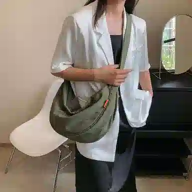 醇龙 大容量休闲简约时尚百搭复古轻便 织物 饺子包腋下包斜挎包 常规 男女同款情侣款 绿色/橘色/深蓝色/浅蓝色/黑色/米白色