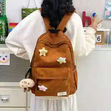 醇龙 简约百搭学院风 灯芯绒 书包背包双肩包 女款 多色