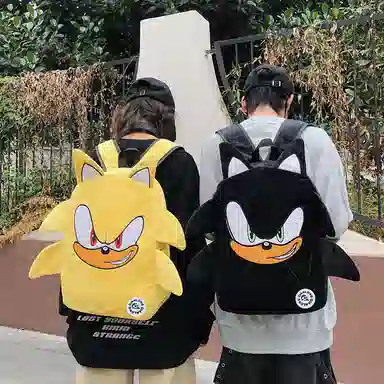 醇龙 卡通初高中大学生高颜值可爱小众设计感轻便 毛绒 书包双肩包 常规 男女同款情侣款 黑色/蓝色/黄色