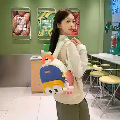 醇龙 卡通可爱 尼龙 双肩包 常规 男女同款情侣款 黑色，黄色，棕色，蓝色，紫色