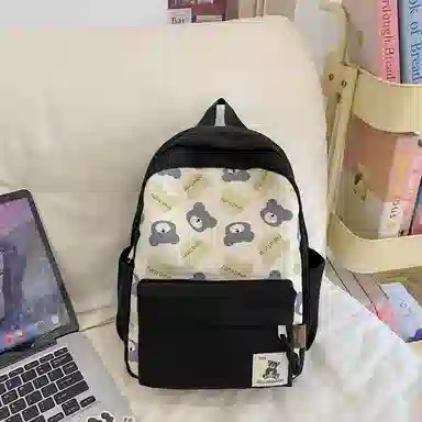 醇龙 小熊卡通校园背包大容量学生书包 尼龙 双肩包 男女同款情侣款 黑色/红色/棕色/粉色/卡其色