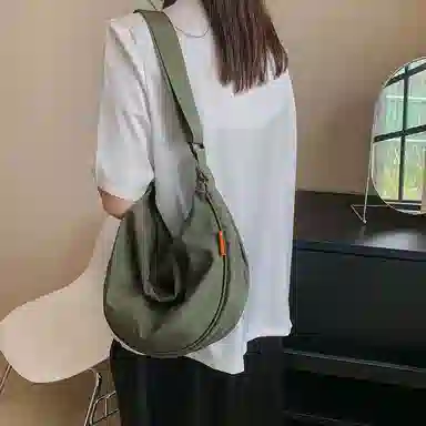 醇龙 大容量休闲简约时尚百搭复古轻便 织物 饺子包腋下包斜挎包 常规 男女同款情侣款 绿色/橘色/深蓝色/浅蓝色/黑色/米白色