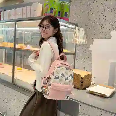 醇龙 小熊卡通校园背包大容量学生书包 尼龙 双肩包 男女同款情侣款 黑色/红色/棕色/粉色/卡其色