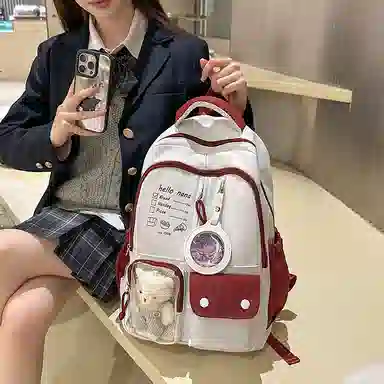 醇龙 高颜值书包简约休闲大容量旅行背包森系娃娃痛包 尼龙 双肩包 男女同款情侣款 多色