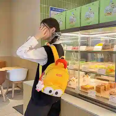 醇龙 卡通可爱 尼龙 双肩包 常规 男女同款情侣款 黑色，黄色，棕色，蓝色，紫色