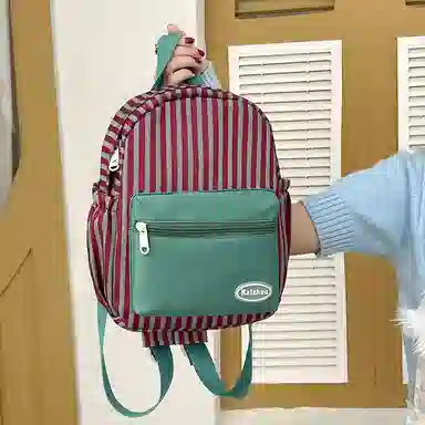 醇龙 拉链开合大容量 尼龙 女款 双肩包 红绿色