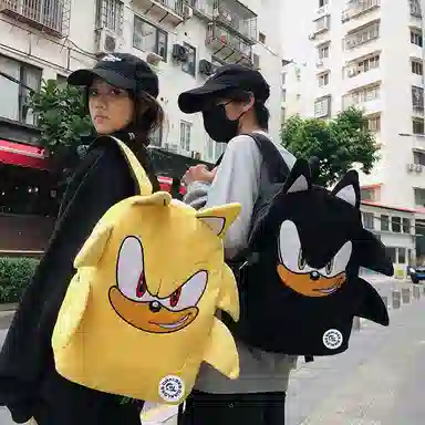 醇龙 卡通初高中大学生高颜值可爱小众设计感轻便 毛绒 书包双肩包 常规 男女同款情侣款 黑色/蓝色/黄色