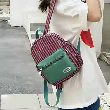 醇龙 拉链开合大容量 尼龙 女款 双肩包 红绿色