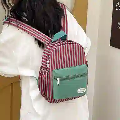 醇龙 拉链开合大容量 尼龙 女款 双肩包 红绿色