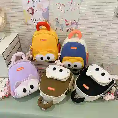 醇龙 卡通可爱 尼龙 双肩包 常规 男女同款情侣款 黑色，黄色，棕色，蓝色，紫色